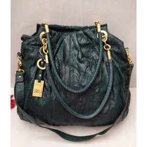 Jenrigo Green Leather Snakeskin Embossed Double Handles Shoulder Bag